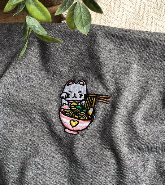 Lucky Cat Embroidered T-Shirt - Ramen Lover