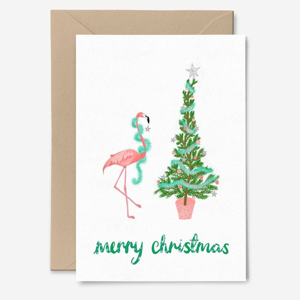 Carte de Noël Flamant rose