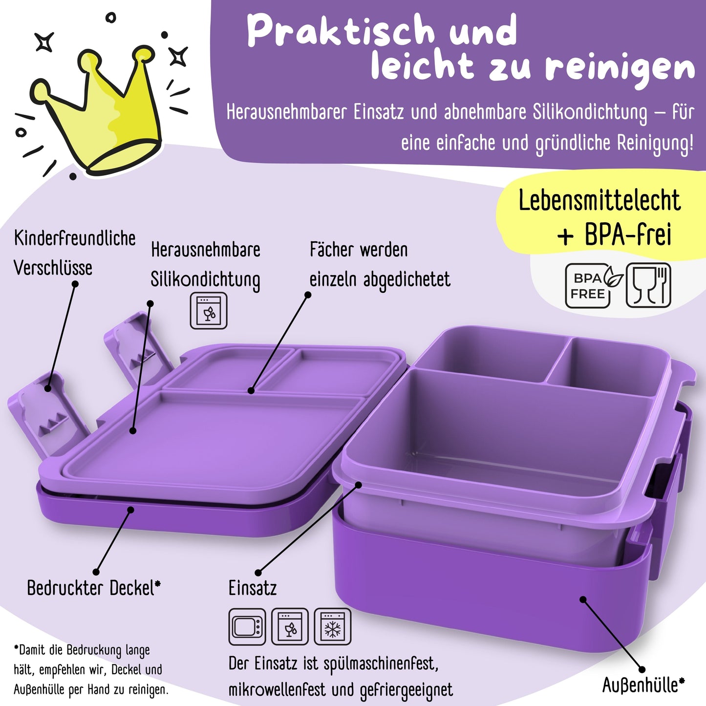 Brotdose mit Fächern, leicht & auslaufsicher - Einhorn GLOW