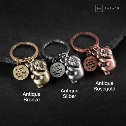 Llavero perezoso "Te quiero mucho, muy despacio" "Soñador" con grabado - Lindo amuleto de la suerte