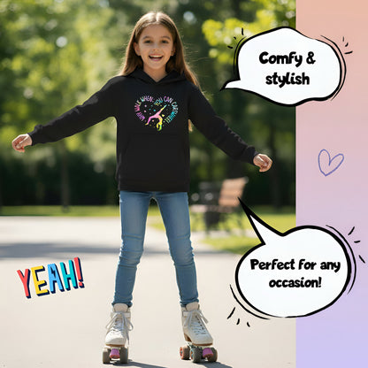 Fringoo Gymnastic Sweat à capuche for enfant Cotton Rich Soft Hooded Sweatshirt- Gymnastic CartWheel- noir