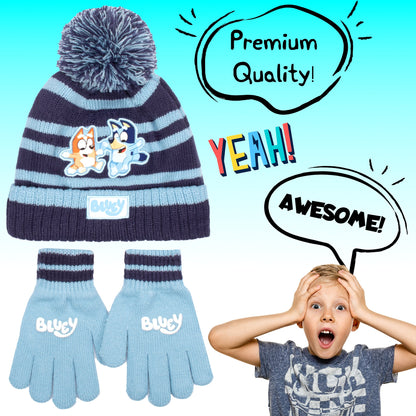 Bluey Children's Winter Hat & Gloves Set Warm and Comfy Bonnet & Gloves Set