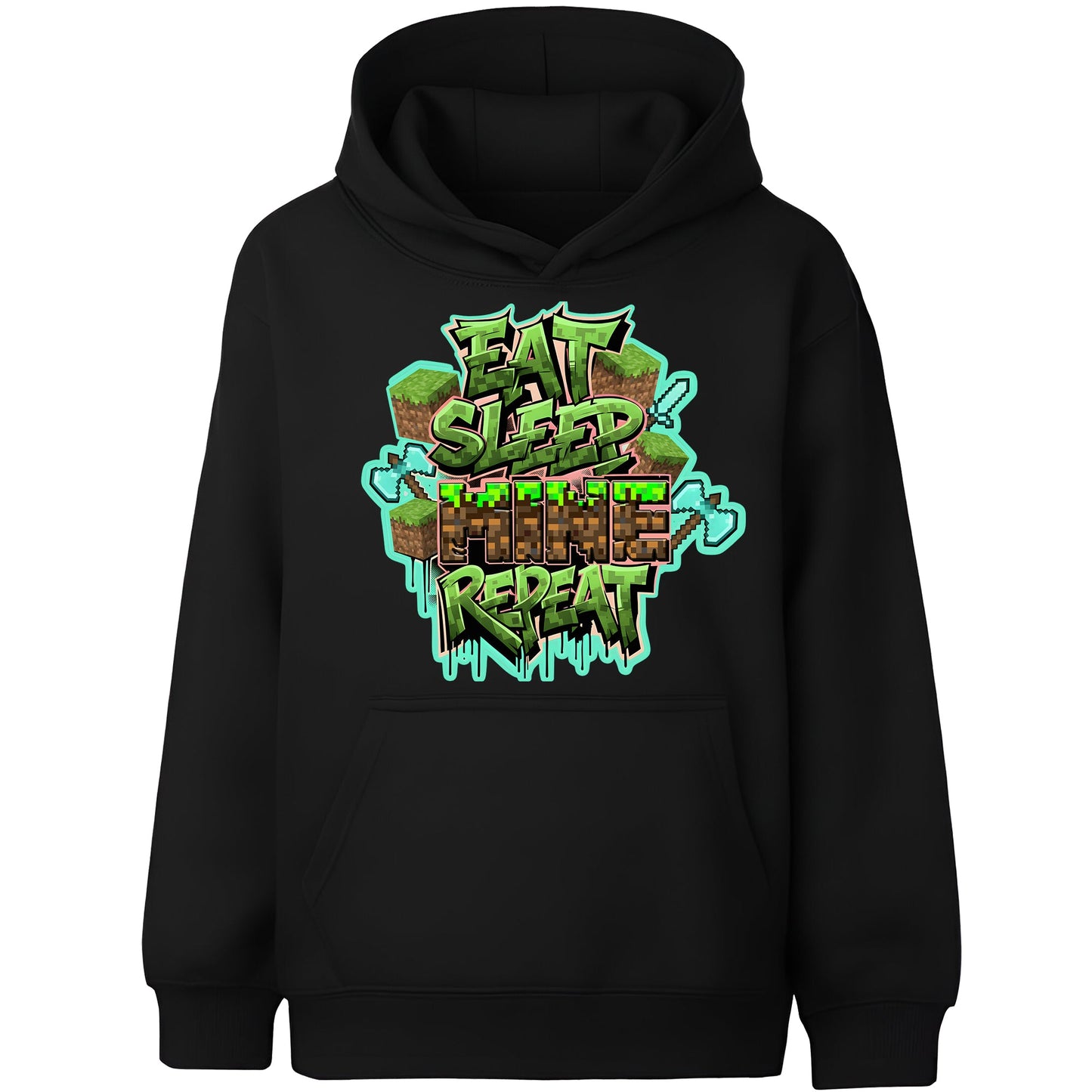 Fringoo gamer Sweat à capuche gris garçon Cotton Rich Soft Hooded Sweatshirt- Eat Minecraft noir