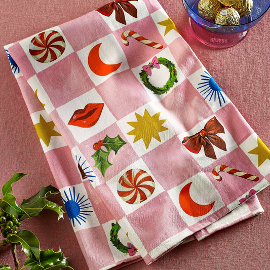 Kissmas theedoek met ruitjespatroon