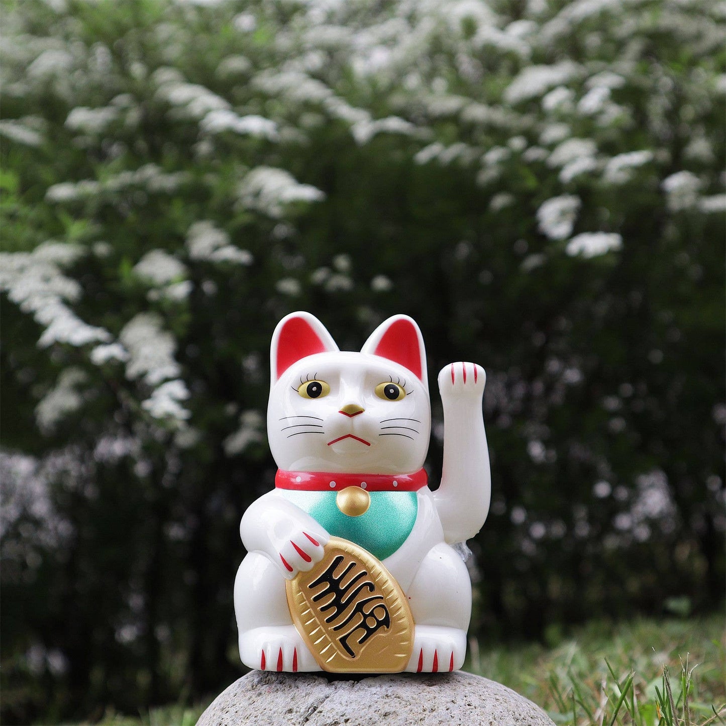 Chat chanceux solaire blanc 10,5 cm