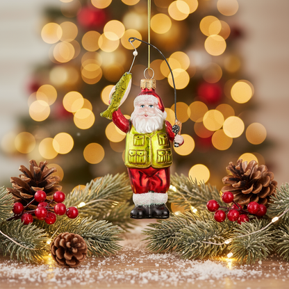 Bola navideña de Papá Noel pescando