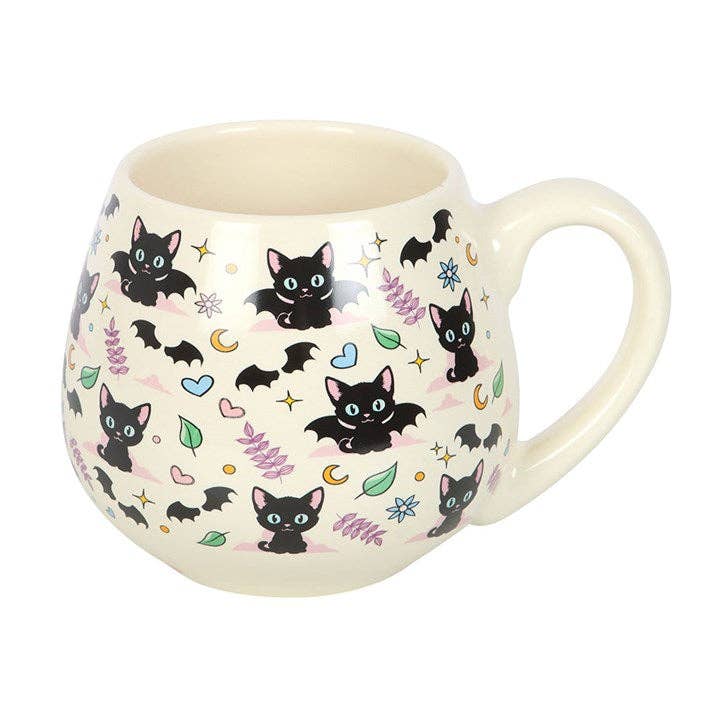 Tasse ronde en céramique avec motifs de chats noirs mignons et mystérieux