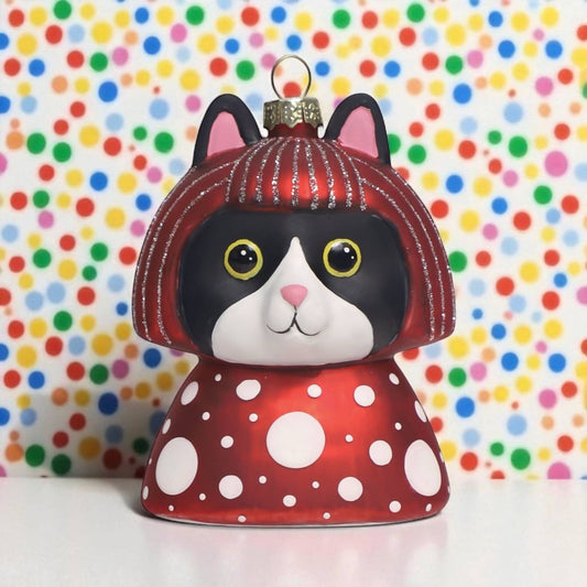 Adorno navideño de gato blanco y negro de Yayoi Kusameow Kusama
