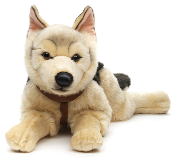 Peluche Berger allemand, couché (avec harnais) Uni Toys
