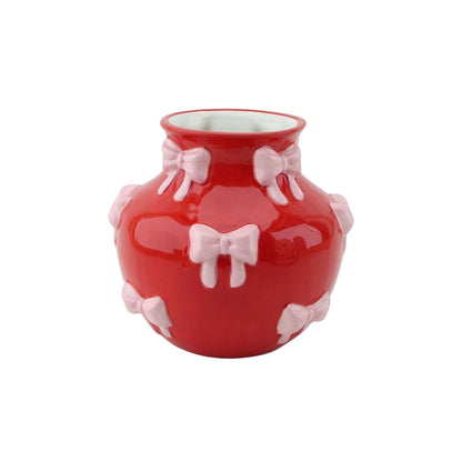 Vaso - Vaso per fiori a nastro - Rosso/Rosa - 14,5x14,5x13cm