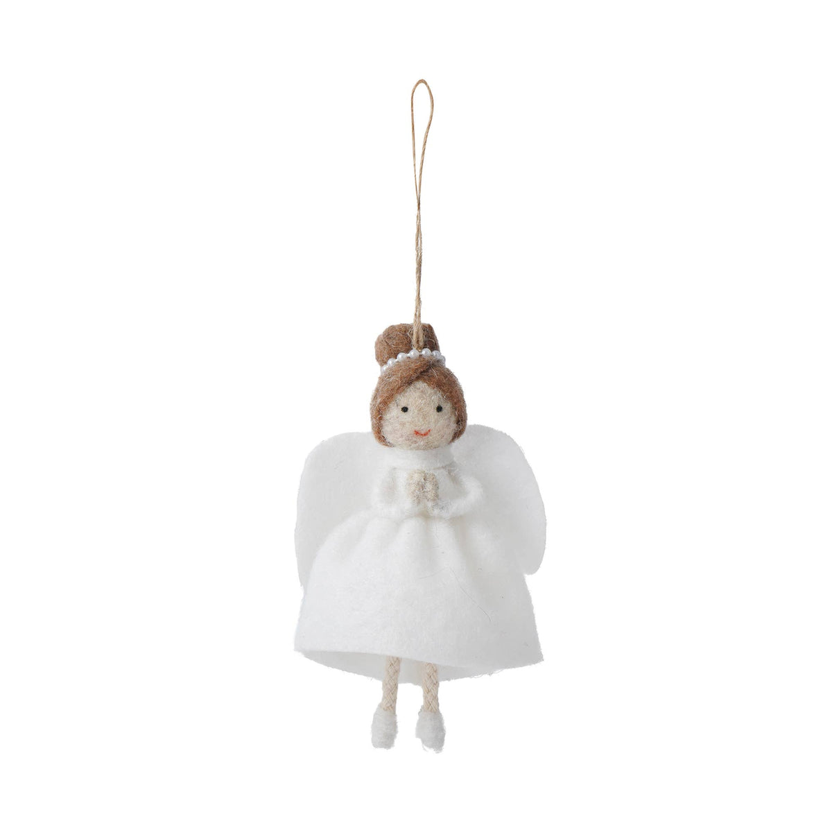 Decoração para pendurar: Anjo em feltro com cabelo escuro