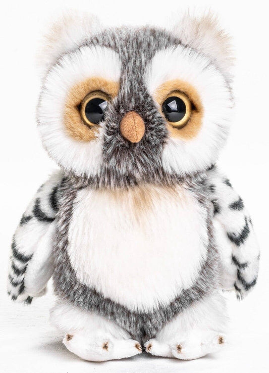 Coruja (cinza-esbranquiçada) - 18 cm (altura) - brinquedo de peluche