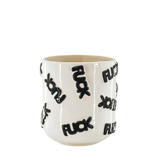 Pot - 'MERDE' - Céramique - Blanc/Noir - 17,5x17,5x17,5cm