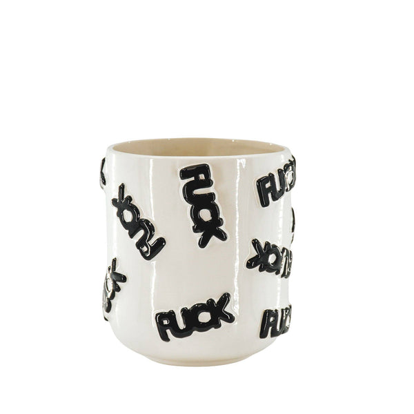 Pot - 'MERDE' - Céramique - Blanc/Noir - 17,5x17,5x17,5cm