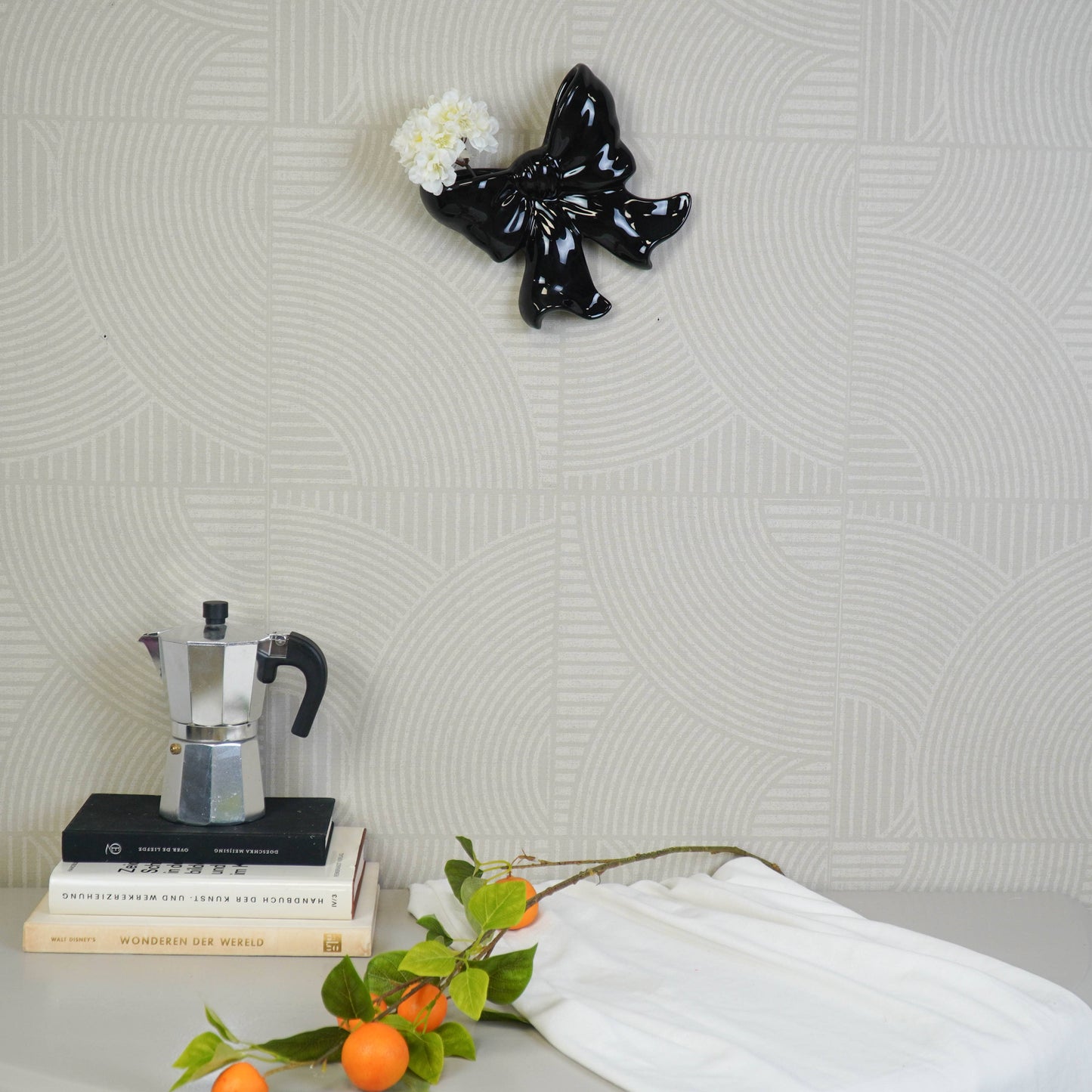 壁掛け花瓶 - ボウル型花瓶 - セラミック製 - ブラック - 19x18.5x5.5 cm