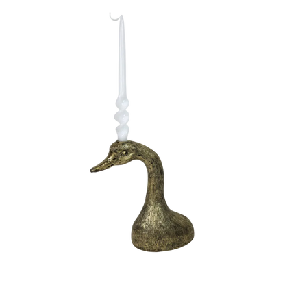 Candelabro antiguo con forma de cabeza de pato dorada