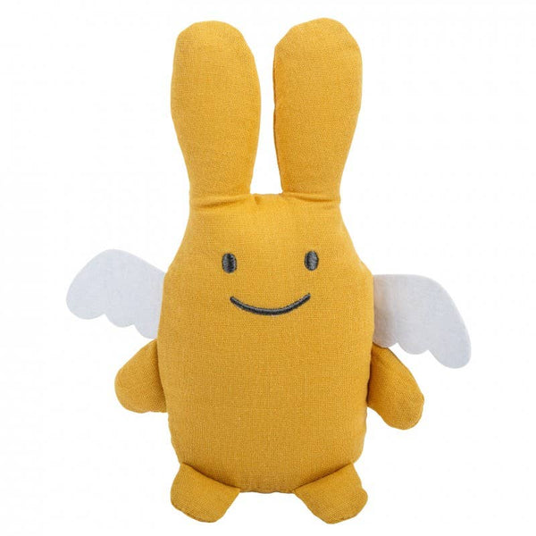 Ange Lapin Doudou - Coton Bio Moutarde avec Hochet