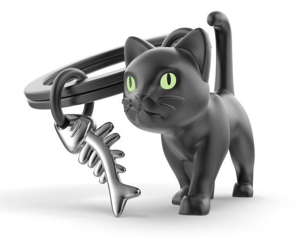 黒猫のキーホルダー、目が蓄光するデザイン