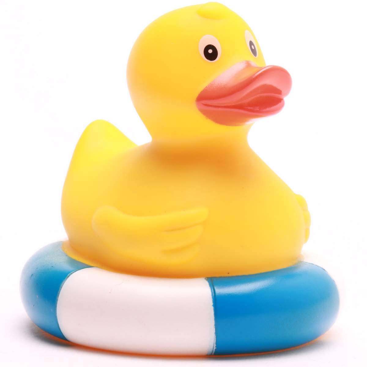 canard de bain dans une bouee bleu