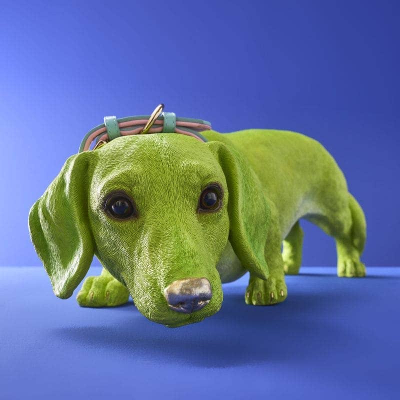 Dachshund Dog Wilfried M. Collar, Green Poly Resin