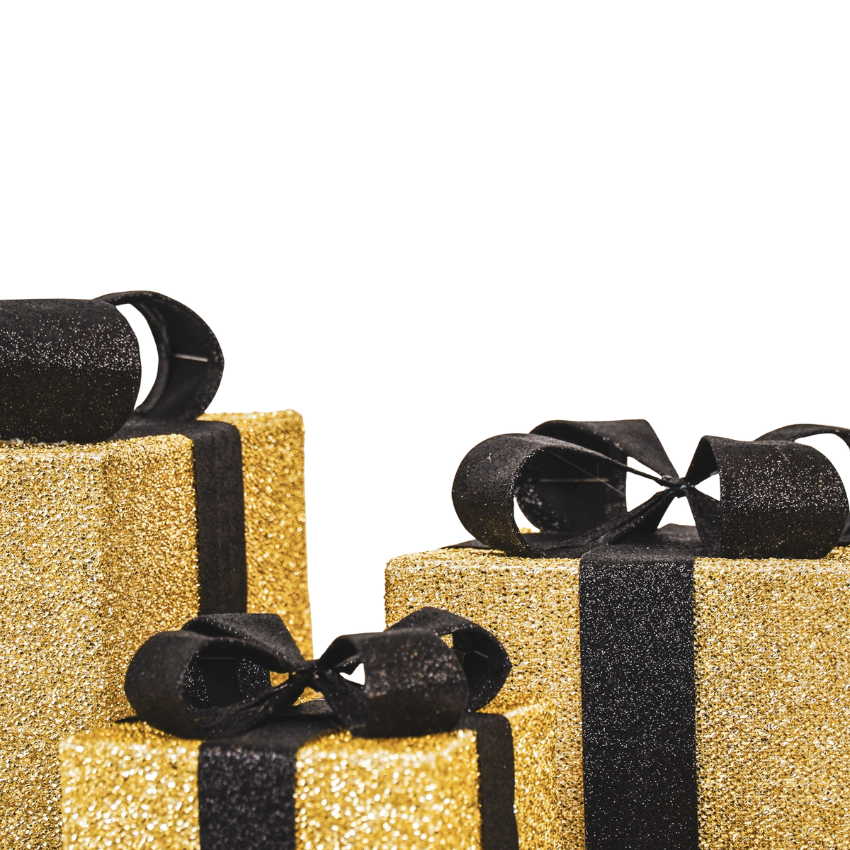 Presente de Natal LED - S3 - Poliestireno - Dourado/Preto - 15/20/25 cm