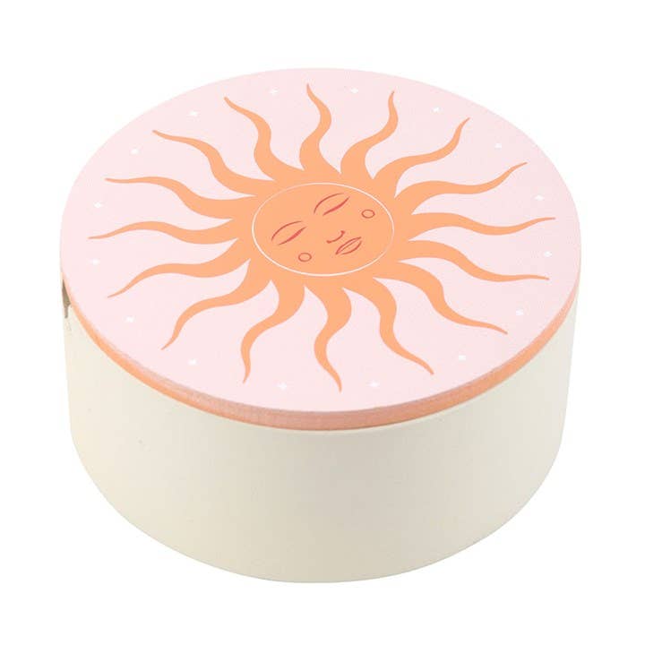 Jewelry storage box with sun motif