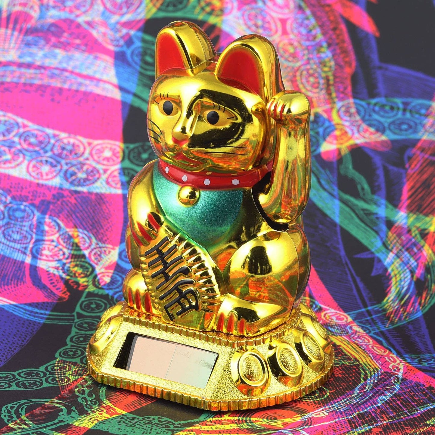 Chat chanceux solaire doré 8cm