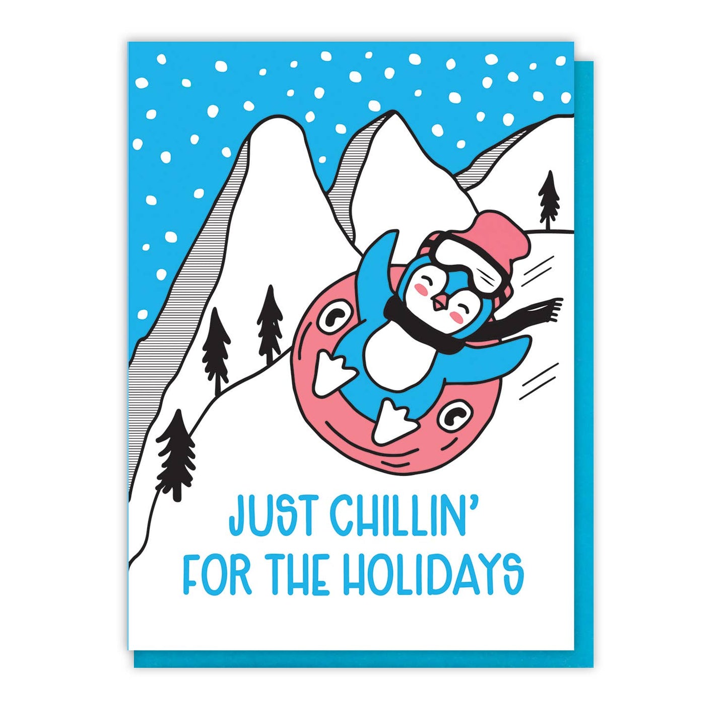 Tarjeta de felicitación de pingüino "Simplemente relajándome durante las fiestas"