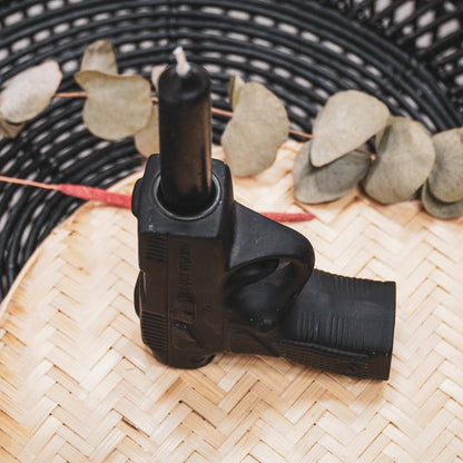Bougeoir - Pistolet - Céramique - Noir - 12x5x12cm