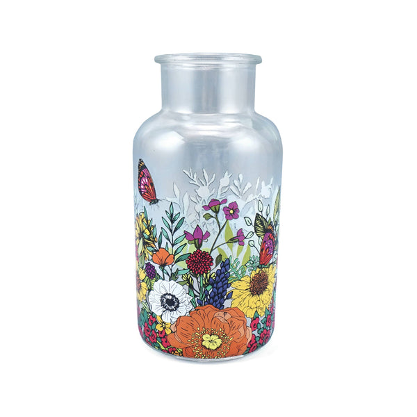 Vaso di vetro con fiori di campo