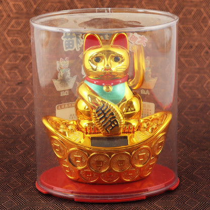 Chat chanceux solaire doré 10cm
