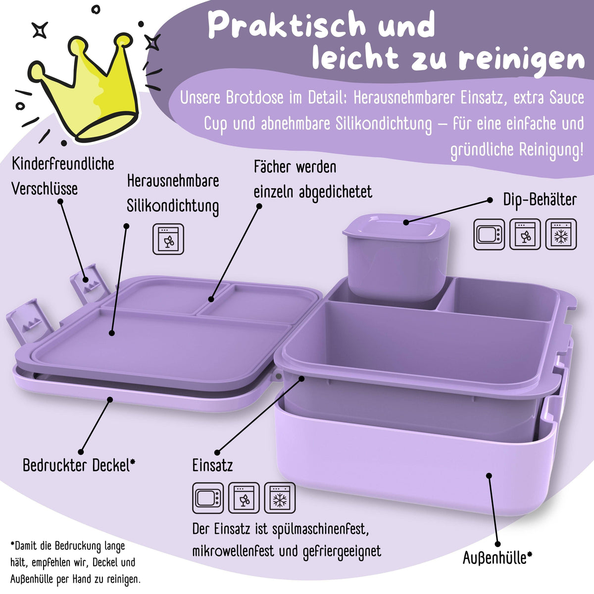 Brotdose mit Fächern, leicht & auslaufsicher - lila