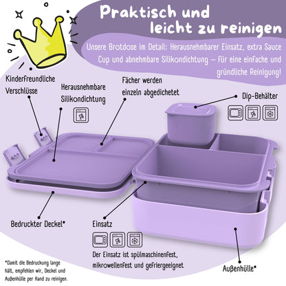 Brotdose mit Fächern, leicht & auslaufsicher - lila