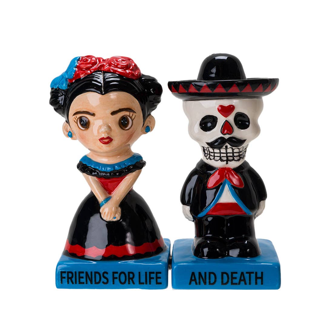 Conjunto de saleiro e pimenteiro em cerâmica Dia De Los Muertos
