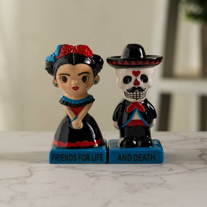 Conjunto de saleiro e pimenteiro em cerâmica Dia De Los Muertos