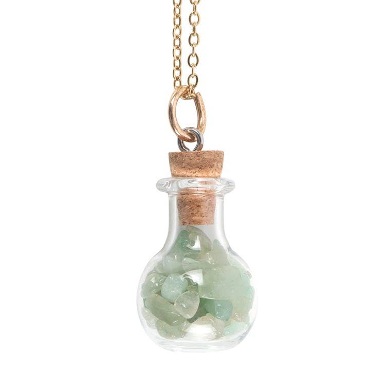 Collier Bouteille de Potion Aventurine Sorcière Verte
