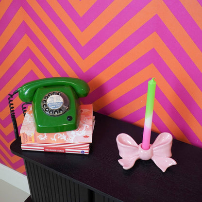 Bougeoir - Nœud - Céramique - Rose - 18x9x7 cm