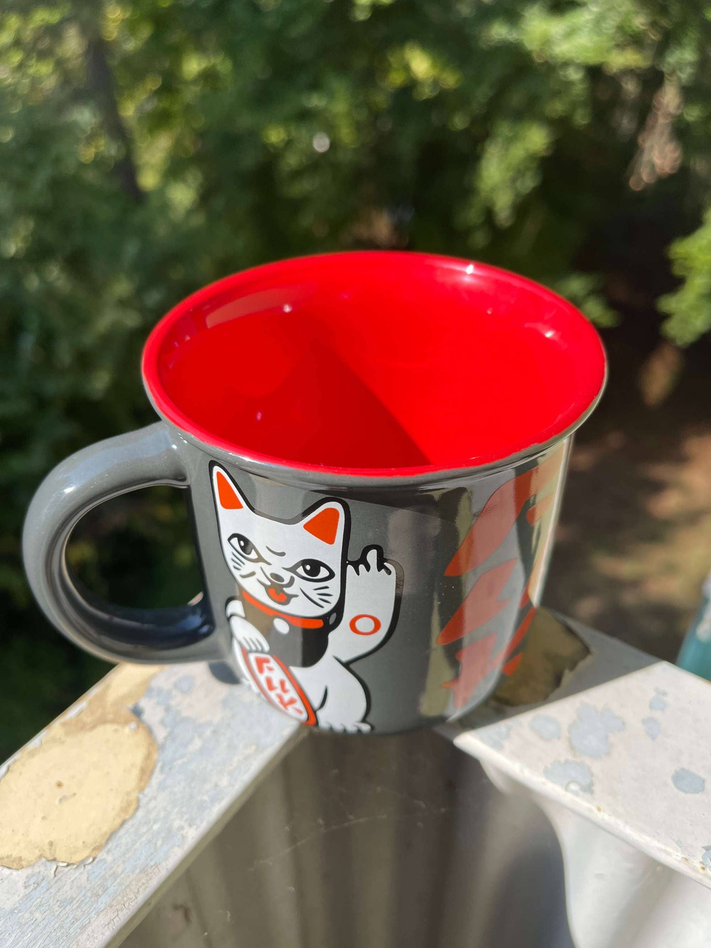 Taza de gato de la suerte "Que te jodan, Neko"