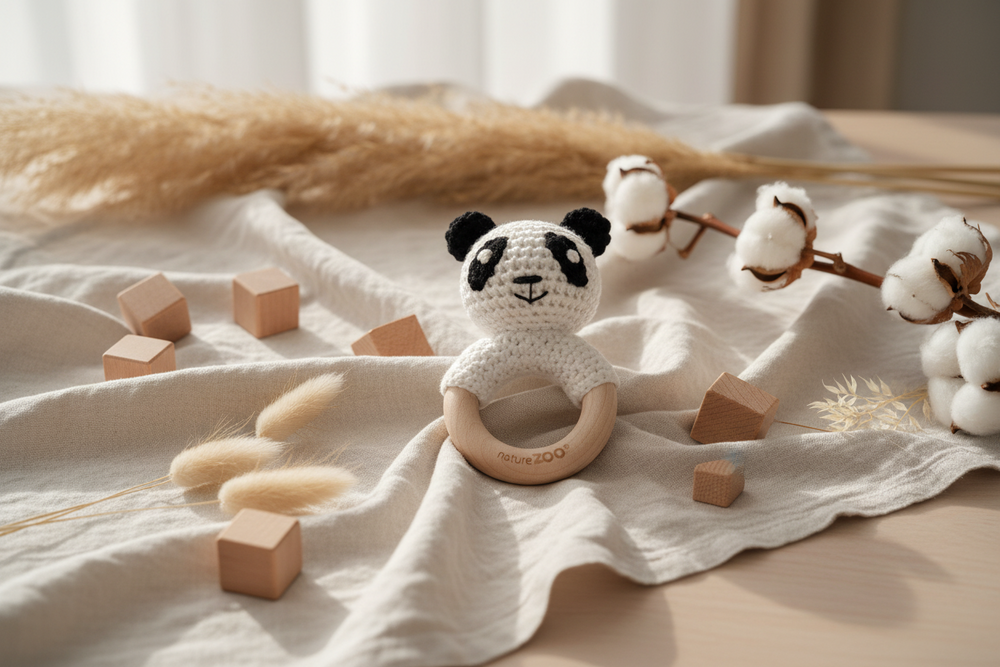 Sonaglio ad anello in legno - Panda