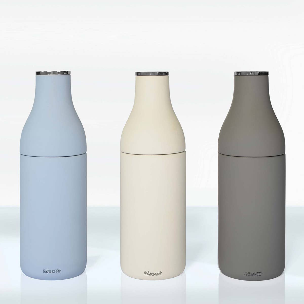 "Milk Bottle" spice mill, matte azure blue lacquered beech