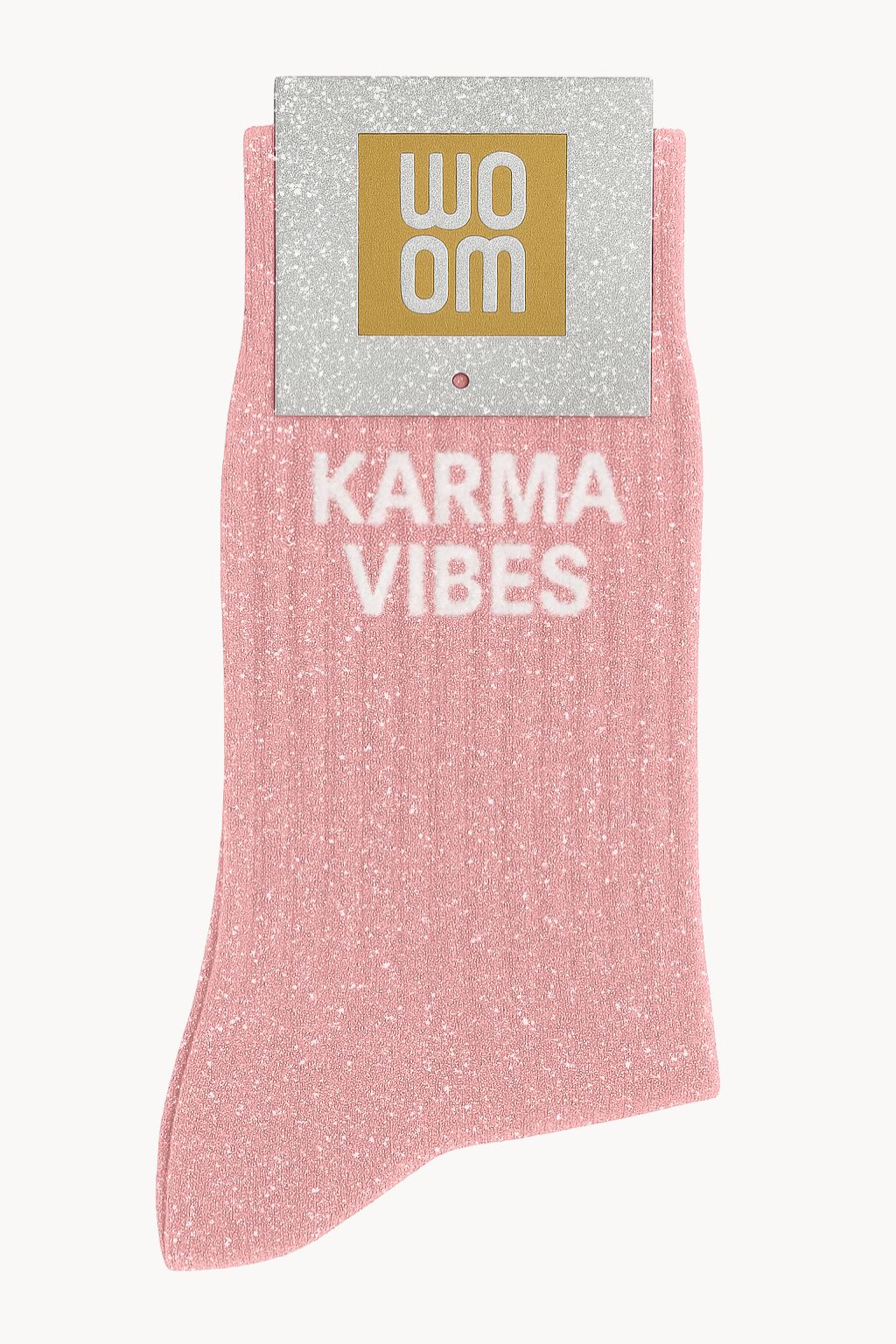 Chaussettes à Paillettes à Message "Karma Vibes" - Rose