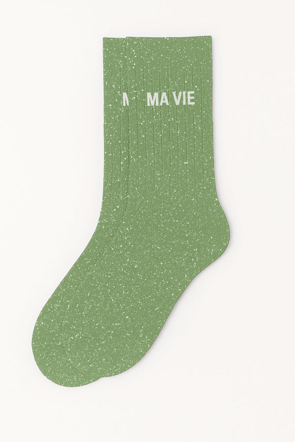 Chaussettes à Paillettes à Message "Ma Vie" - Vert Amande