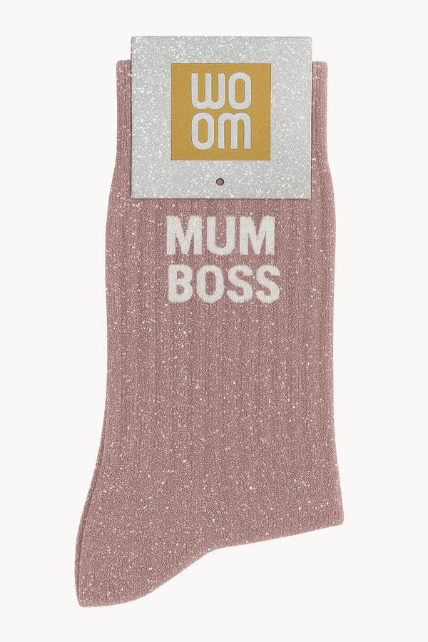 Chaussettes à Paillettes à Message "Mum Boss" - Rose Gold