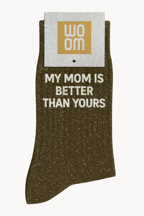 Chaussettes à Paillettes à Message "My Mom Is Better Than Yours" - Kaki