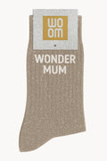 Chaussettes à Paillettes à Message "Wonder Mum" - Beige