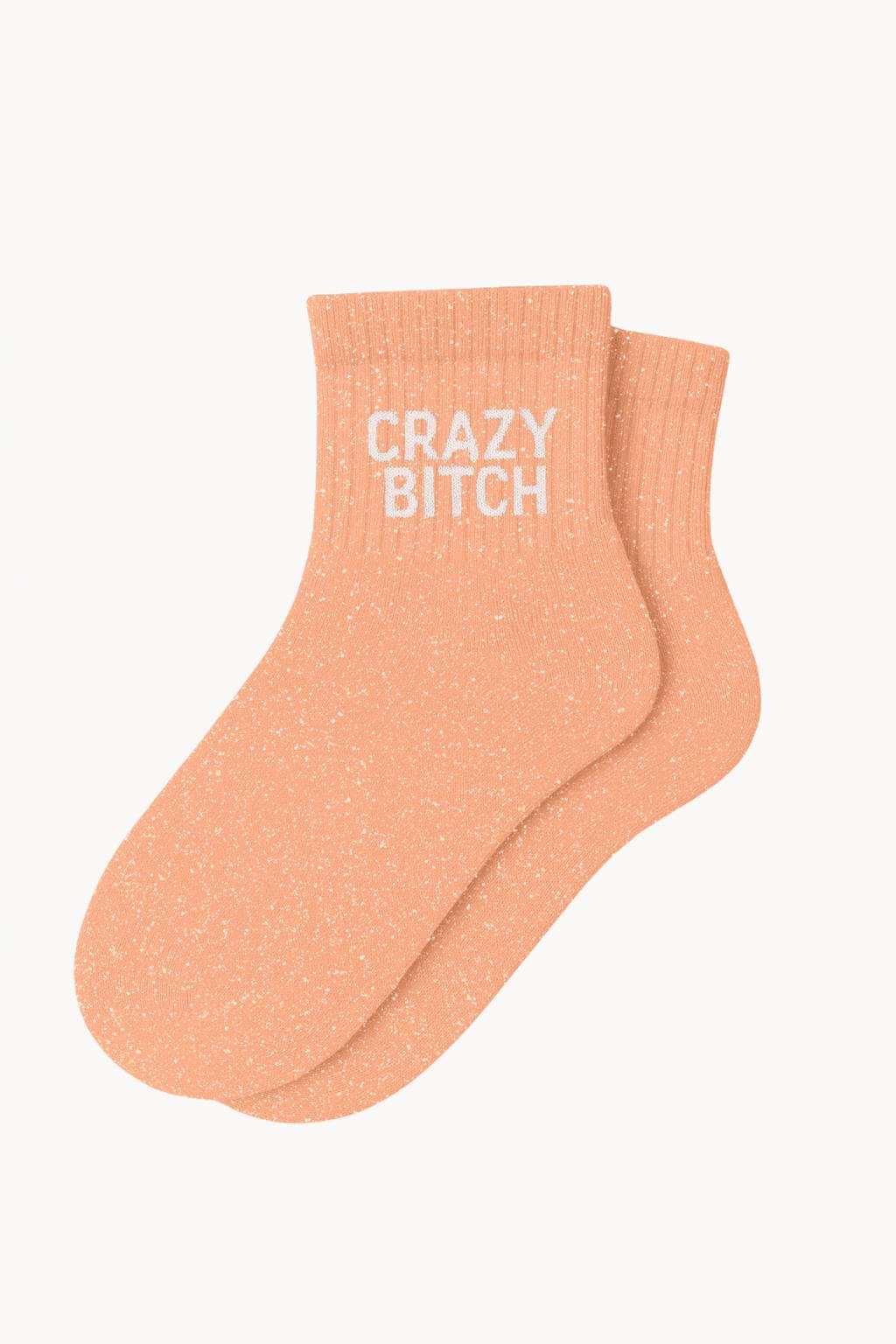 きらきらラメショートソックス 「CRAZY BITCH」 - ピーチ