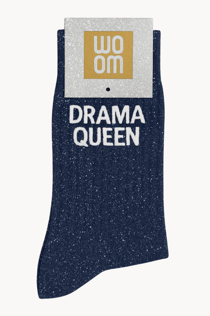 Chaussettes à Paillettes à Message "Drama Queen" - Bleu Marine