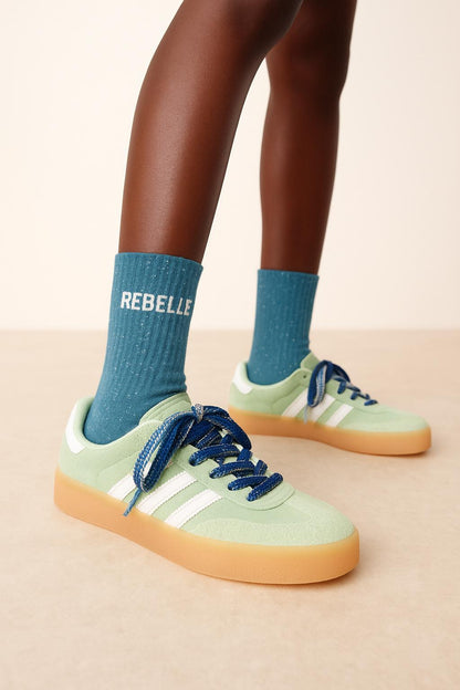 Chaussettes à Paillettes à  Message "Rebelle" - Bleu Turquoise