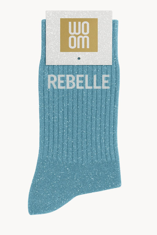 Chaussettes à Paillettes à  Message "Rebelle" - Bleu Turquoise