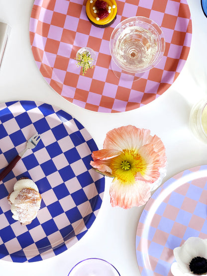 CHECKER Lilac/Peach Round Serving Tray - 31 cm